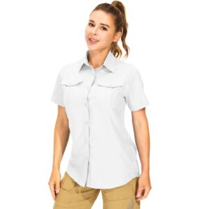 women's upf 50+ short sleeve button down shirts uv sun protection safari shirts quick dry outdoor shirt for fishing hiking travel (5075,white,m)