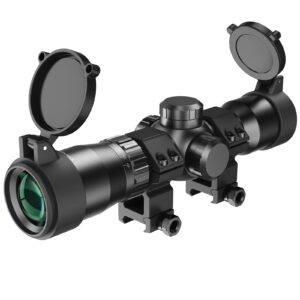 paike 1.5-5x32 crossbow scope with rangefinder reticle, 20-100 yards ballistic reticle, 300-450fps speed adjustment crossbow scopes, red green illuminated optics scope