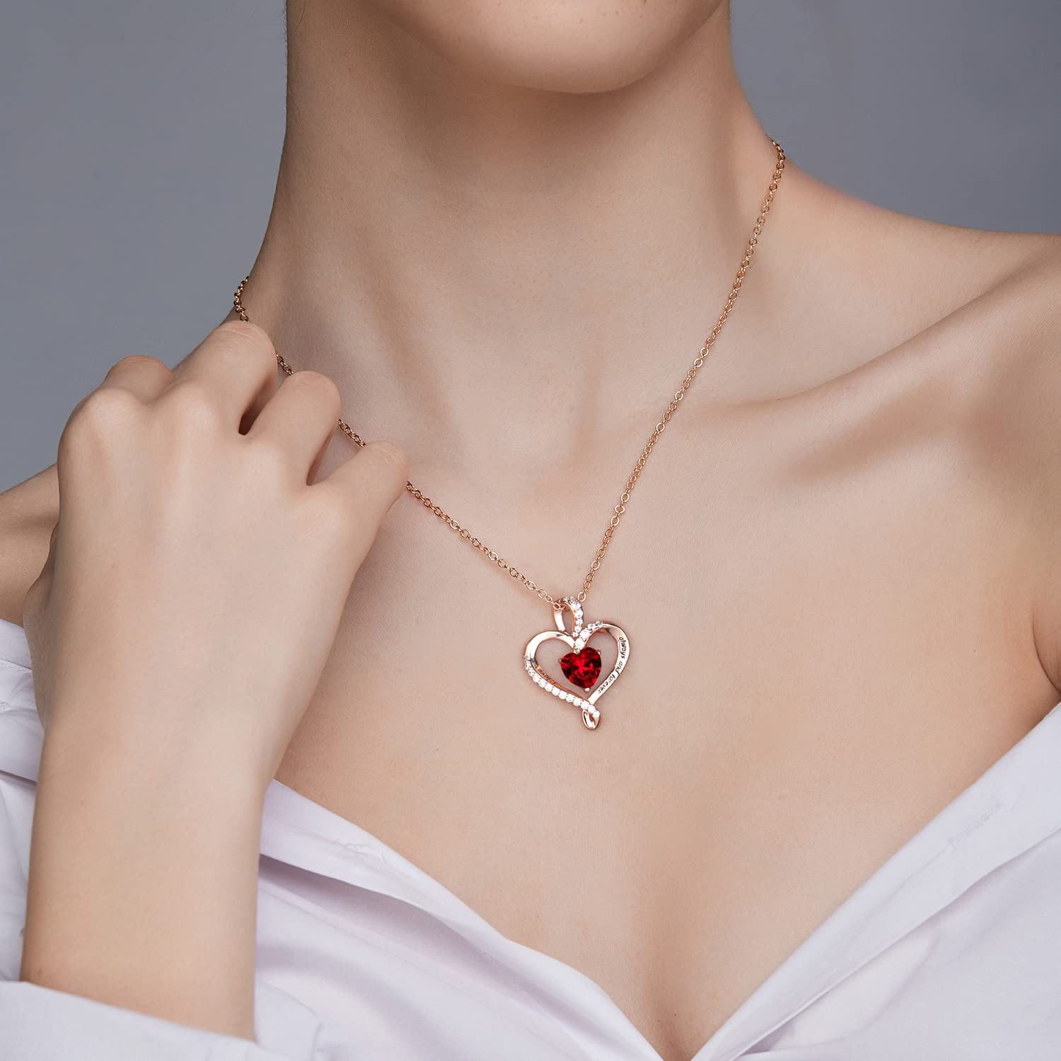 BlingGem Heart Necklaces for Women Birthstone Necklaces Jewelry for Women 925 Sterling Silver Necklace Womens Jewelry Love Diamond Pendant Necklace I Love You Always and Forever Fine Jewelry Birthday Anniversary Valentine's Day Mother's Day Christmas Gift