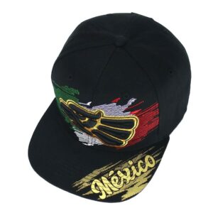 Mexican Hat Snapback Hecho En Mexico Eagle Aguila Flag Flat Bill Baseball Cap (Black - Black Eagle)