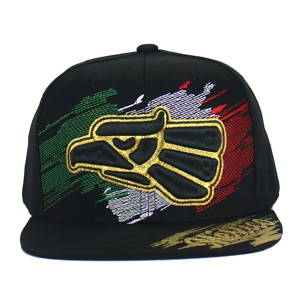 Mexican Hat Snapback Hecho En Mexico Eagle Aguila Flag Flat Bill Baseball Cap (Black - Black Eagle)