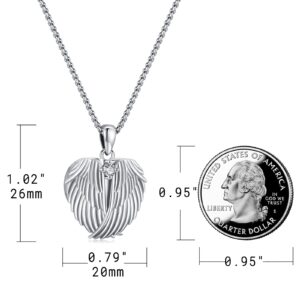 Picture Locket Necklace for Women Men 925 Sterling Silver Pendant Angel Wings Heart Locket Necklace that Holds Pictures Crystal Jewelry Memorial Necklace with Picture Personalized Photo Gifts for Her