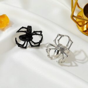 2 Pcs Spider Finger Rings Black and White Spider Couple Matching Rings Open Statement Rings Arachnid Ring Wrap Finger Band Adjustable Fahion Halloween Costume Party Gifts for Women Men