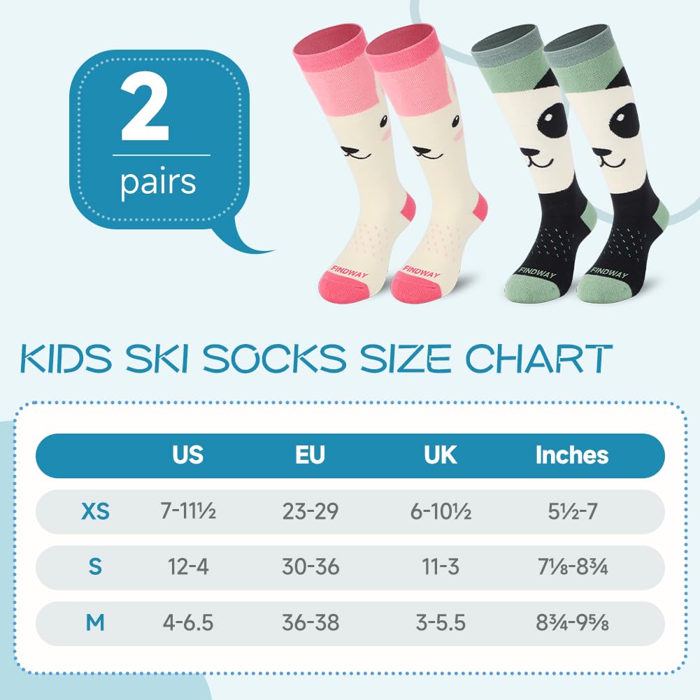 findway Kids Ski Socks Thermal Winter Snow Socks for Girls Boys Toddler, OTC Long Snowboarding Socks 2 Pairs