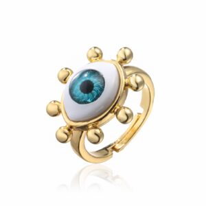 cmoonry 18K Gold Plated Fashion 3D Evil Eye Charm Finger Ring For Women Men Adjustable (Style 1)