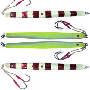 4pcs 2-Color Fish WOW!® 400g Speed jigs 14oz Fishing Vertical Knife Jigging Trolling Fast Jig Fall Metal Flat Bait with Two Assist Hook Big Game