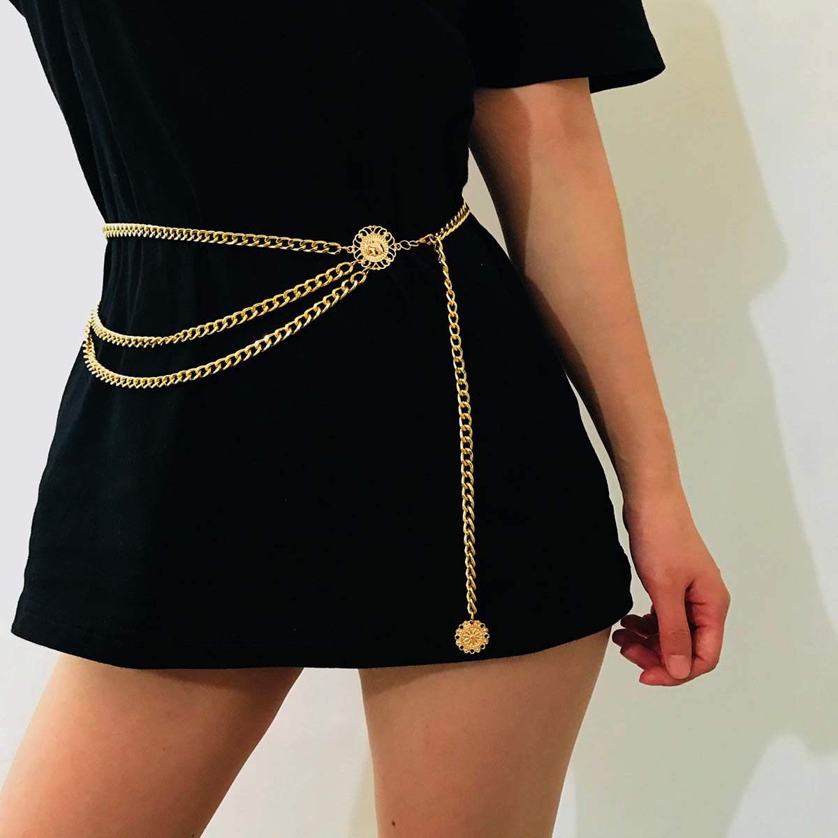 2pcs Gold Chain Belts for Women，Pirate Accessories Waist Dress Belt Set Long Tassel Body Chains for Dresses Jeans Jewelry (2 pcs, Alloy)