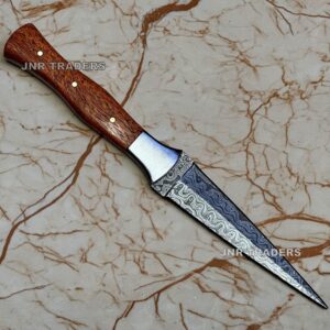 JNR Traders Handmade Damascus Knife Double Edge Arkansas Toothpick Knife Fixed Blade Knives with Leather Sheath 4.5 inch 3656