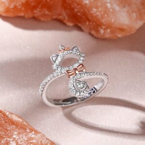 Jeulia Diamond Wedding Ring for Women: Sterling Silver Pear Cut Cute Cat Wrap Ring Lovely Cat Tail Engagement Anniversary Christmas Birthday Jewelry with Gift Box