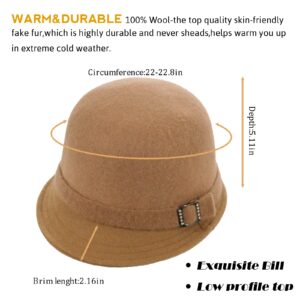 Winter Bucket Hats for Women 1920s Vintage 100% Wool Felt Cloche Hat Crushable Church Derby Party Fashion