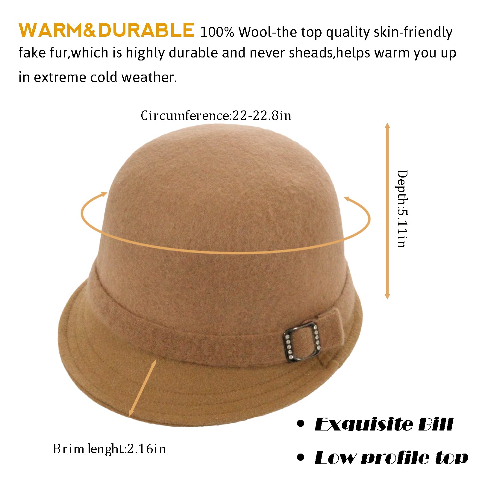 Winter Bucket Hats for Women 1920s Vintage 100% Wool Felt Cloche Hat Crushable Church Derby Party Fashion