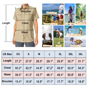 Women's Button Down Shirts UPF 50+ Short Sleeve Sun Protection Shirts Stretch Quick Dry Shirt for Fishing, Hiking, Travel (5075,Khaki,L)