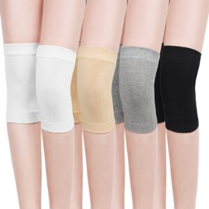 Geyoga 4 Pairs Knee Warmers for Women Men Knee Braces Liner Sleeve Supports Knee Compression Sleeve Winter Cycling Ski (White, Black, Nude Color, Gray,Large)