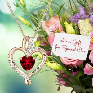 BlingGem Heart Necklaces for Women Birthstone Necklaces Jewelry for Women 925 Sterling Silver Necklace Womens Jewelry Love Diamond Pendant Necklace I Love You Always and Forever Fine Jewelry Birthday Anniversary Valentine's Day Mother's Day Christmas Gift