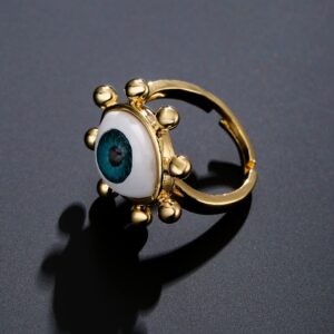 cmoonry 18K Gold Plated Fashion 3D Evil Eye Charm Finger Ring For Women Men Adjustable (Style 1)