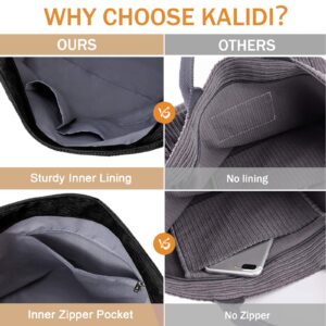 KALIDI Corduroy Tote Bag, Large Messenger Bag Shoulder Hobo Anti Splash Crossbody Zipper Bag Casual Work Shopping Women