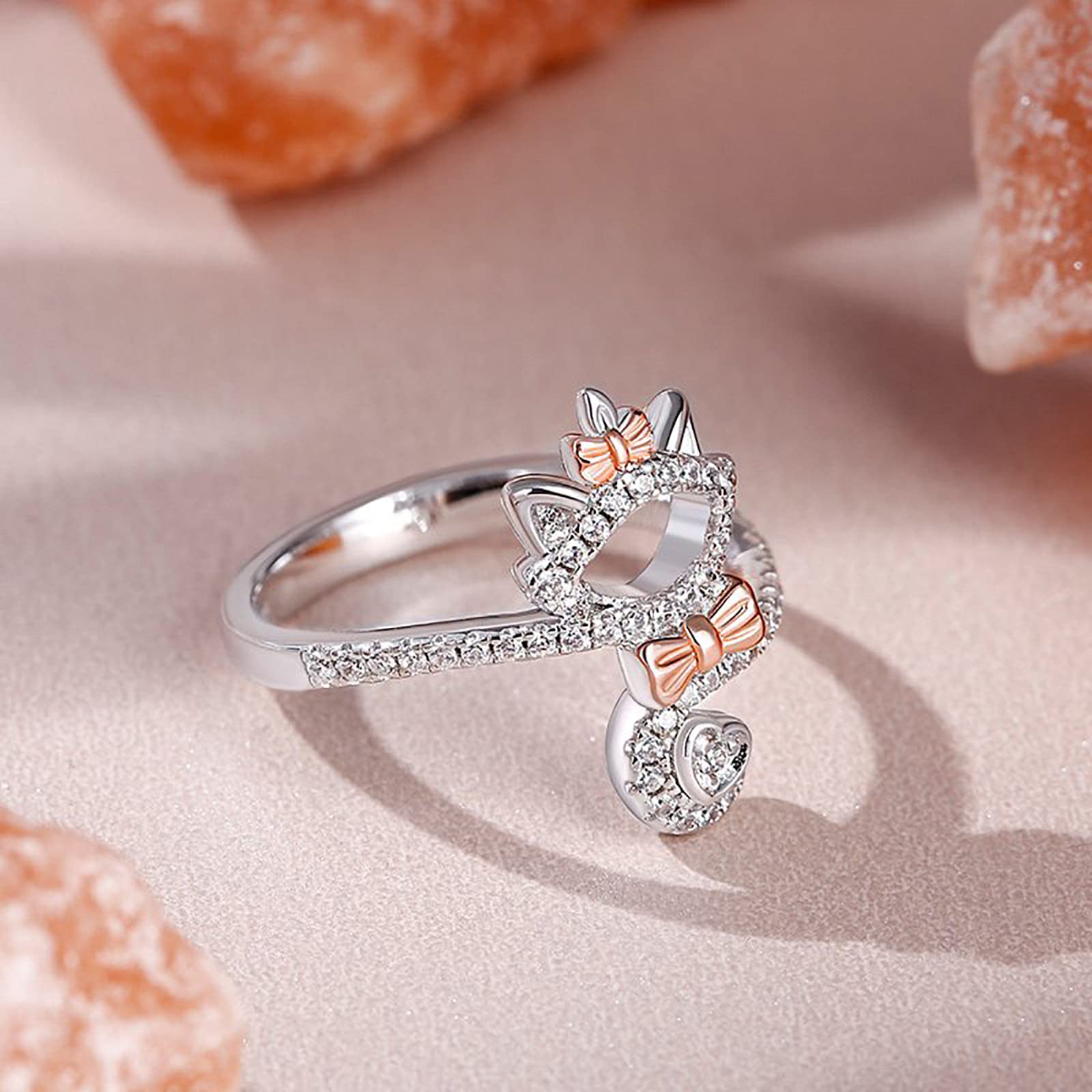 Jeulia Diamond Wedding Ring for Women: Sterling Silver Pear Cut Cute Cat Wrap Ring Lovely Cat Tail Engagement Anniversary Christmas Birthday Jewelry with Gift Box