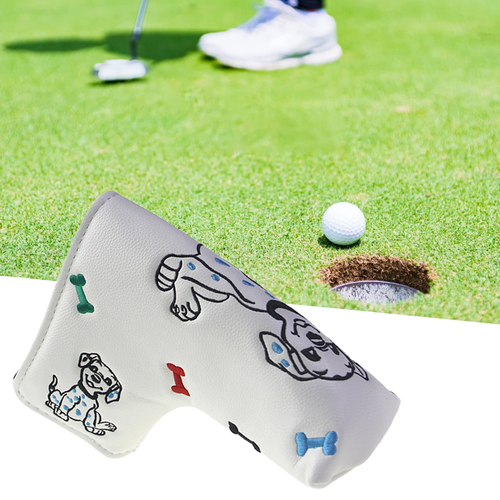 JENPECH Golf Head Cover Dust-Proof Water-Proof Accessory Dog Bone Golf Mallet Putter Head Covers Golf Thick Synthetic Leather Golf Iron Head Covers Set Headcover Fit All Brands White