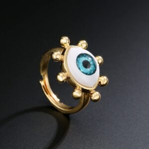 cmoonry 18K Gold Plated Fashion 3D Evil Eye Charm Finger Ring For Women Men Adjustable (Style 1)