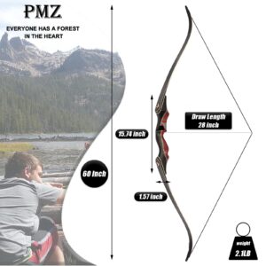 PMZ Recurve Bow and Arrow Set, Newset Professional Aldults Archery Hunting Bow Kit, 60'' Wooden Takedown Bow, for Youth Beginners to Advanced Outdoor Practice & Hunting, Right Hand, 45 lbs