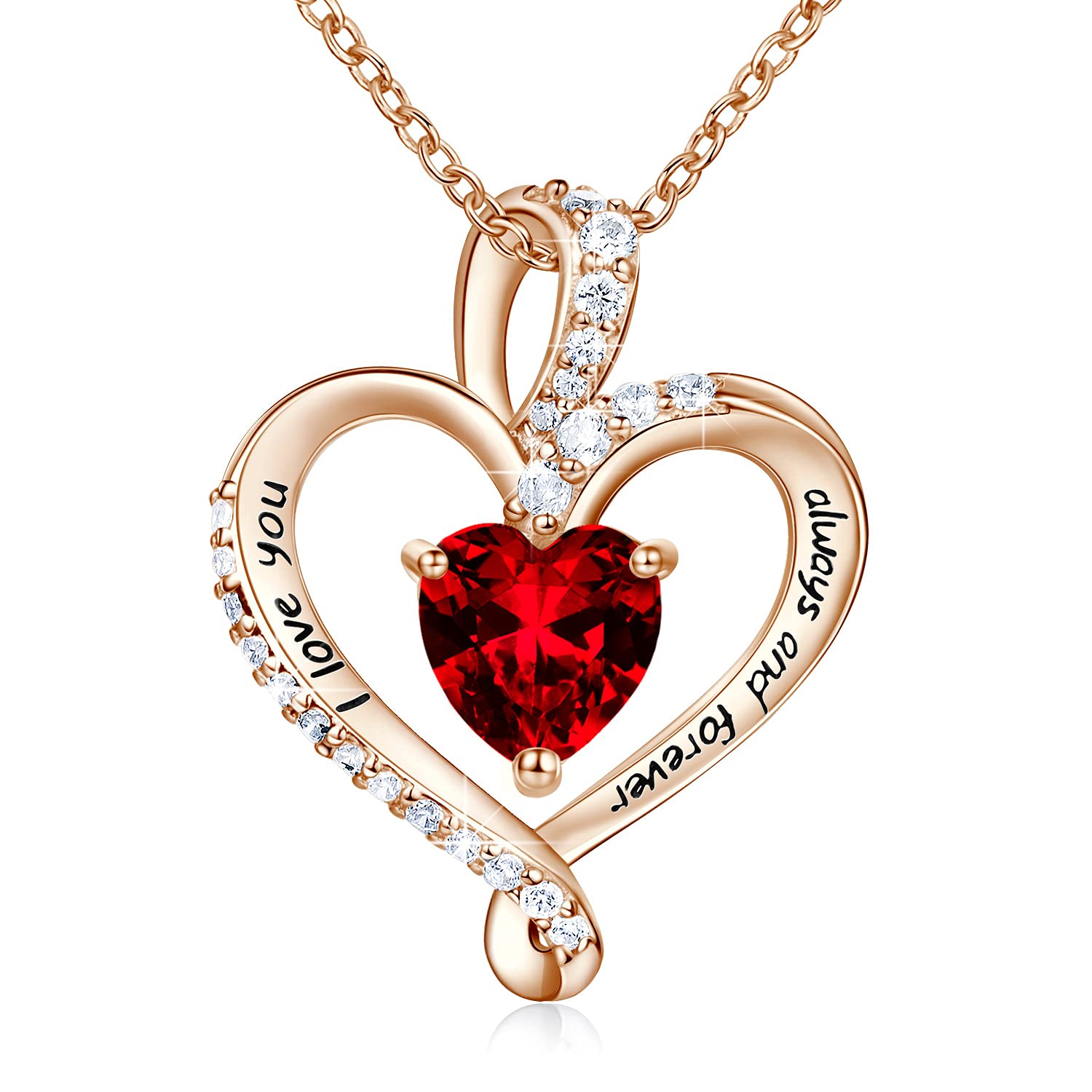 BlingGem Heart Necklaces for Women Birthstone Necklaces Jewelry for Women 925 Sterling Silver Necklace Womens Jewelry Love Diamond Pendant Necklace I Love You Always and Forever Fine Jewelry Birthday Anniversary Valentine's Day Mother's Day Christmas Gift