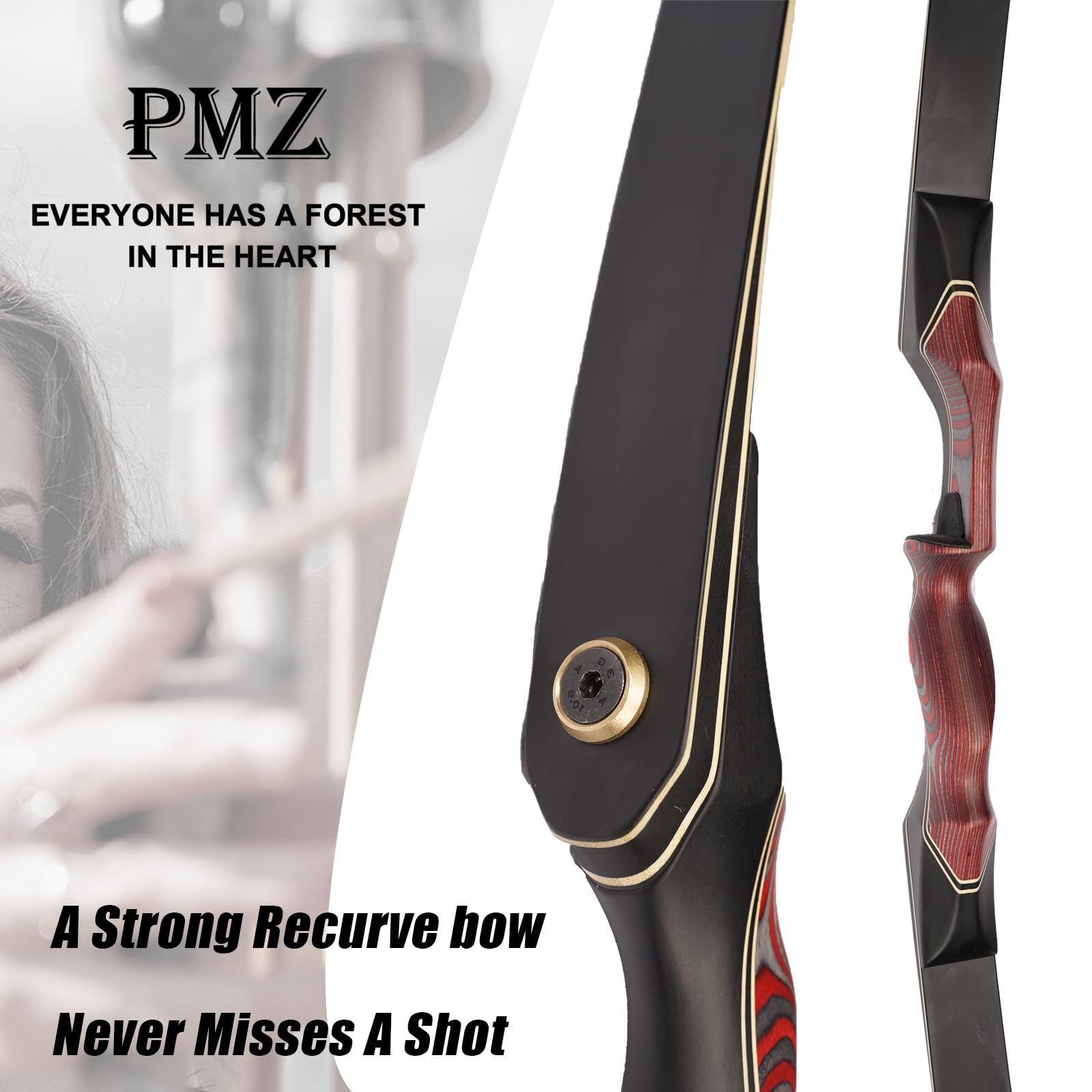 PMZ Recurve Bow and Arrow Set, Newset Professional Aldults Archery Hunting Bow Kit, 60'' Wooden Takedown Bow, for Youth Beginners to Advanced Outdoor Practice & Hunting, Right Hand, 45 lbs