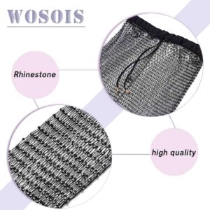 Wosois Mesh Fishnet Pants Black Rhinestone See Through Leggings Crystal Cover Up Rave Festival Nightclub Party Summer Beach Clubwear Body Accessories Jewelry for Women and Girls (110cm)