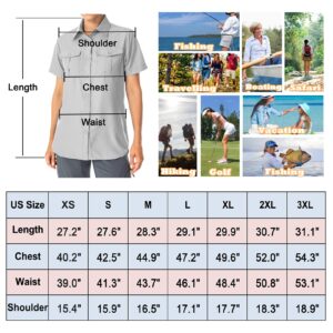 Women's UPF 50+ Short Sleeve Button Down Shirts UV Sun Protection Safari Shirts Quick Dry Outdoor Shirt for Fishing Hiking Travel (5075,Grey,L)