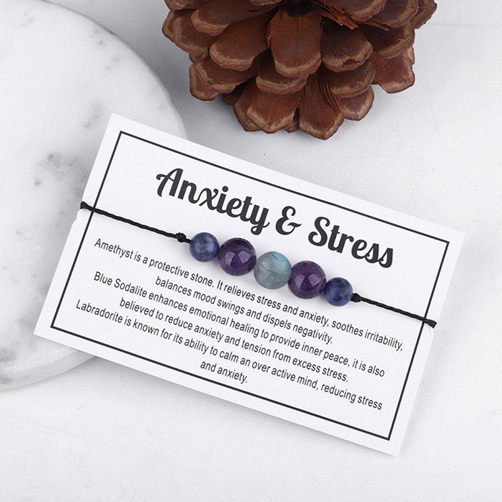 Natural Beads Stone Yoga Beads Bracelet Bangle,Charm Chakras Crystal Healing Stone Bracelets with Wish Card,Stress Relief Adjustable Bracelet Gifts for Women Mens