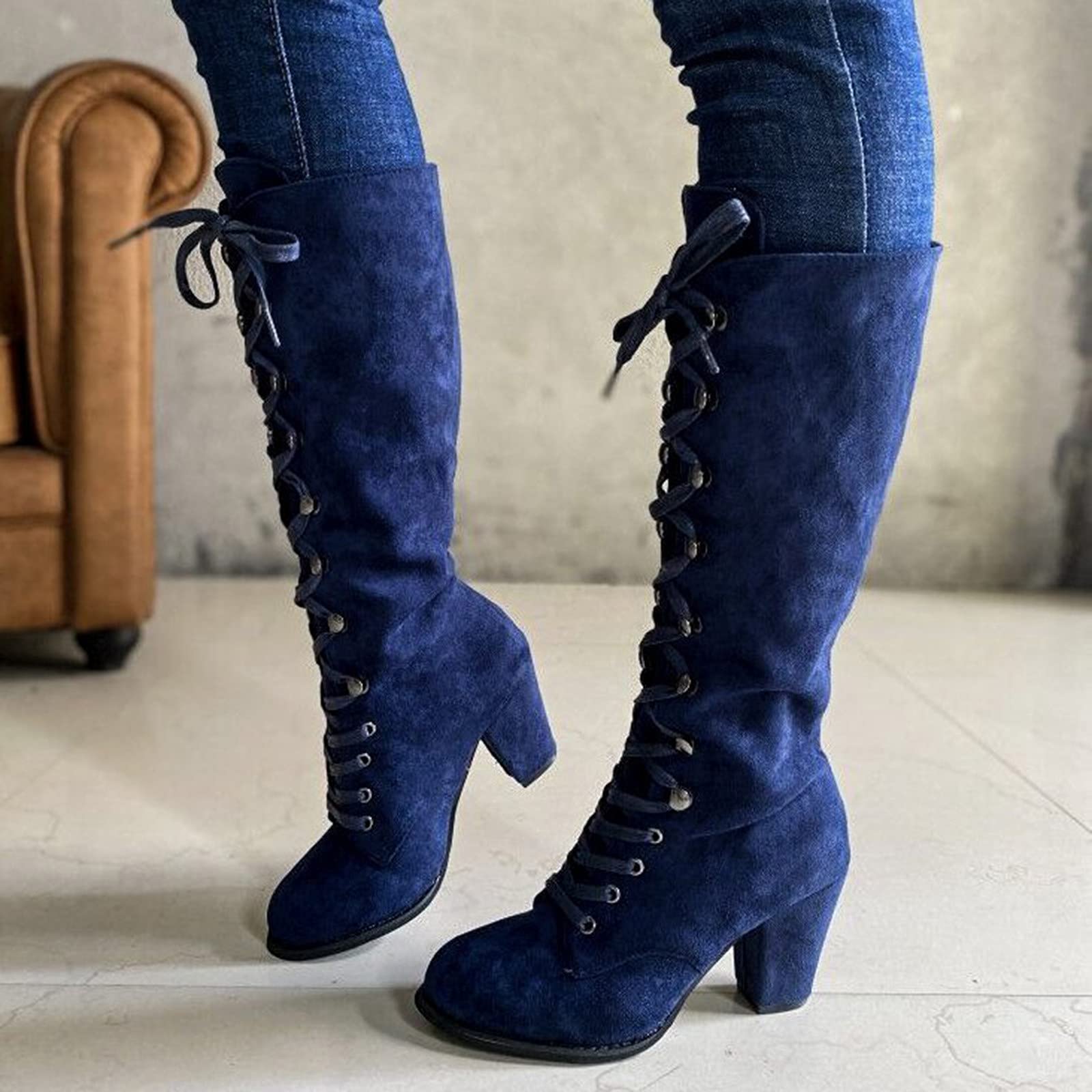 Womens Sandals, Booties for Women Low Heel Womens Comfortable Boots Zip Up Shoes Size 10 Sneakers Waterproof Wide Calf Boots Women's Boots Blue