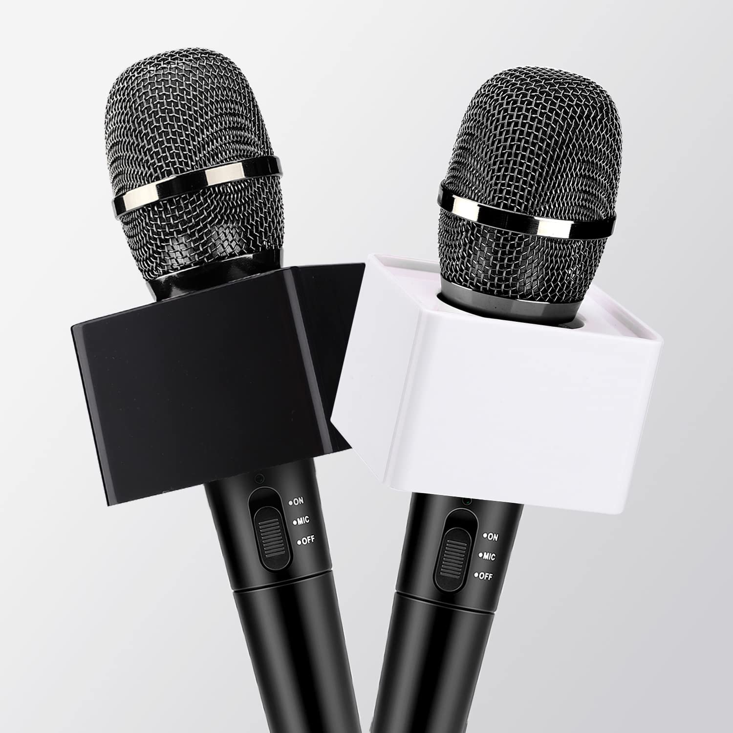 Facmogu 4PCS Black & White Microphone Flag Station, Portable Square Cube Shaped Interview Mic Flag Station with Foam, Microphone Flag Microphone Accessories for Interview KTV Reporter Host