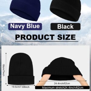 Jecery 80 Winter Beanies Hats Bulk for Homeless Cold Weather Thermal Stretch Caps Warm Knitted Cuffed Hats (Black,Dark Blue)