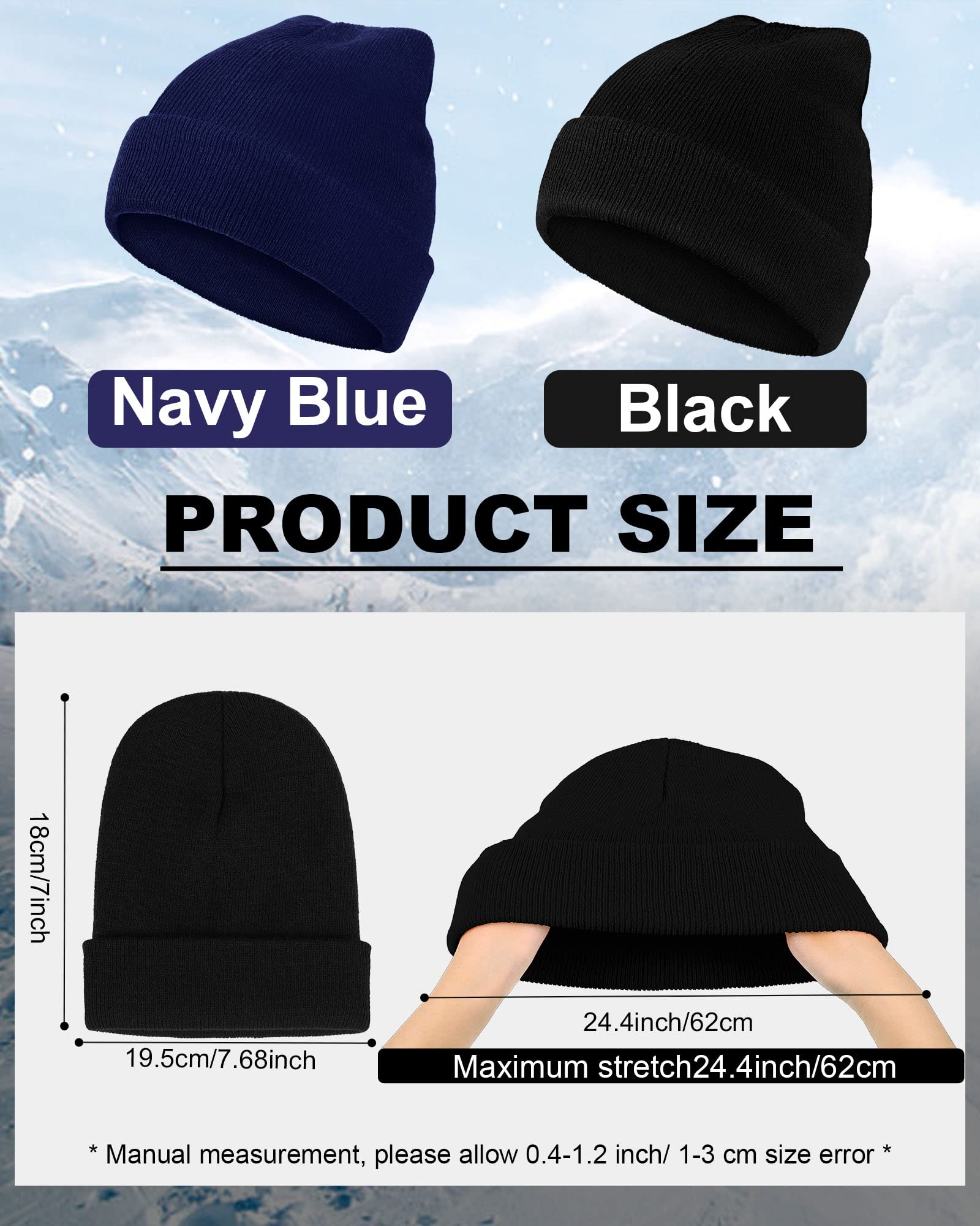 Jecery 80 Winter Beanies Hats Bulk for Homeless Cold Weather Thermal Stretch Caps Warm Knitted Cuffed Hats (Black,Dark Blue)