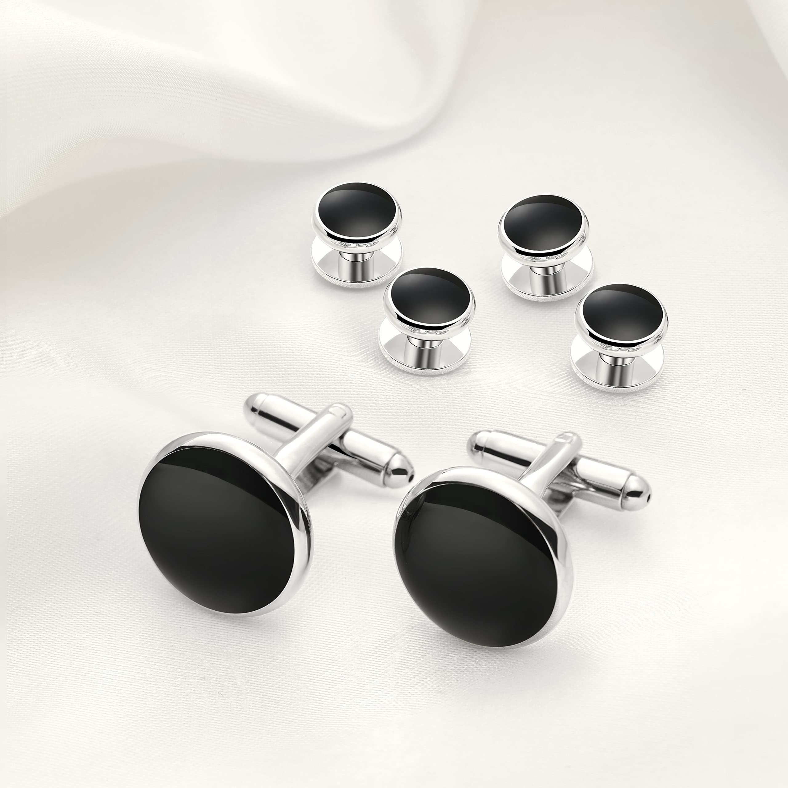 Zealmer 6pcs Men's Cufflinks and Tuxedo Studs Set with Boxes Stainless Steel Cuff Links Shirt Studs Tuxedo Buttons Jewelry Accessories Gifts for Men Wedding Anniversary, Business and Daily Life