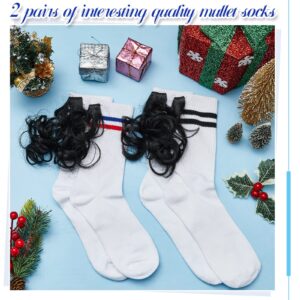 Tarpop 2 Pairs Mullet Weird Socks White Elephant Mullet Gifts Novelty Rockabilly Socks for Men One Size Fits Most Weird Athletic Socks with Fake Hair Unisex Stocking