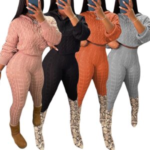 NRTHYE Hooded Sweater Two Piece Set Autumn Winter Women Solid Long Sleeve Crop Top And Pants Rib Knitted Suits Tracksuit