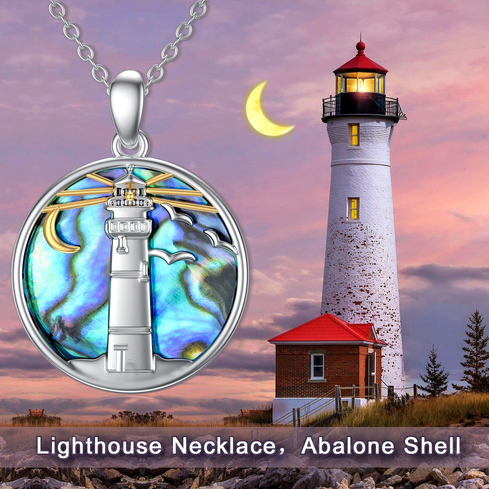 Dorunmo Lighthouse necklace 925 Sterling Silver Abalone Shell Lighthouse Pendant Necklace for Christmas Memory Jewelry Jewelry for Women Men