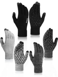 gaoport 3pairs winter knit gloves women with touchscreen fingers anti-slip warm texting smart phone gloves for men cold weather