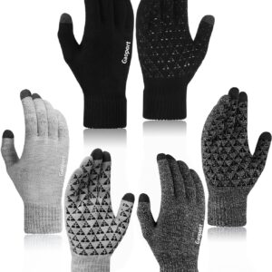 Gaoport 3pairs Winter Knit Gloves Women with Touchscreen fingers Anti-Slip Warm Texting Smart Phone Gloves for Men Cold Weather