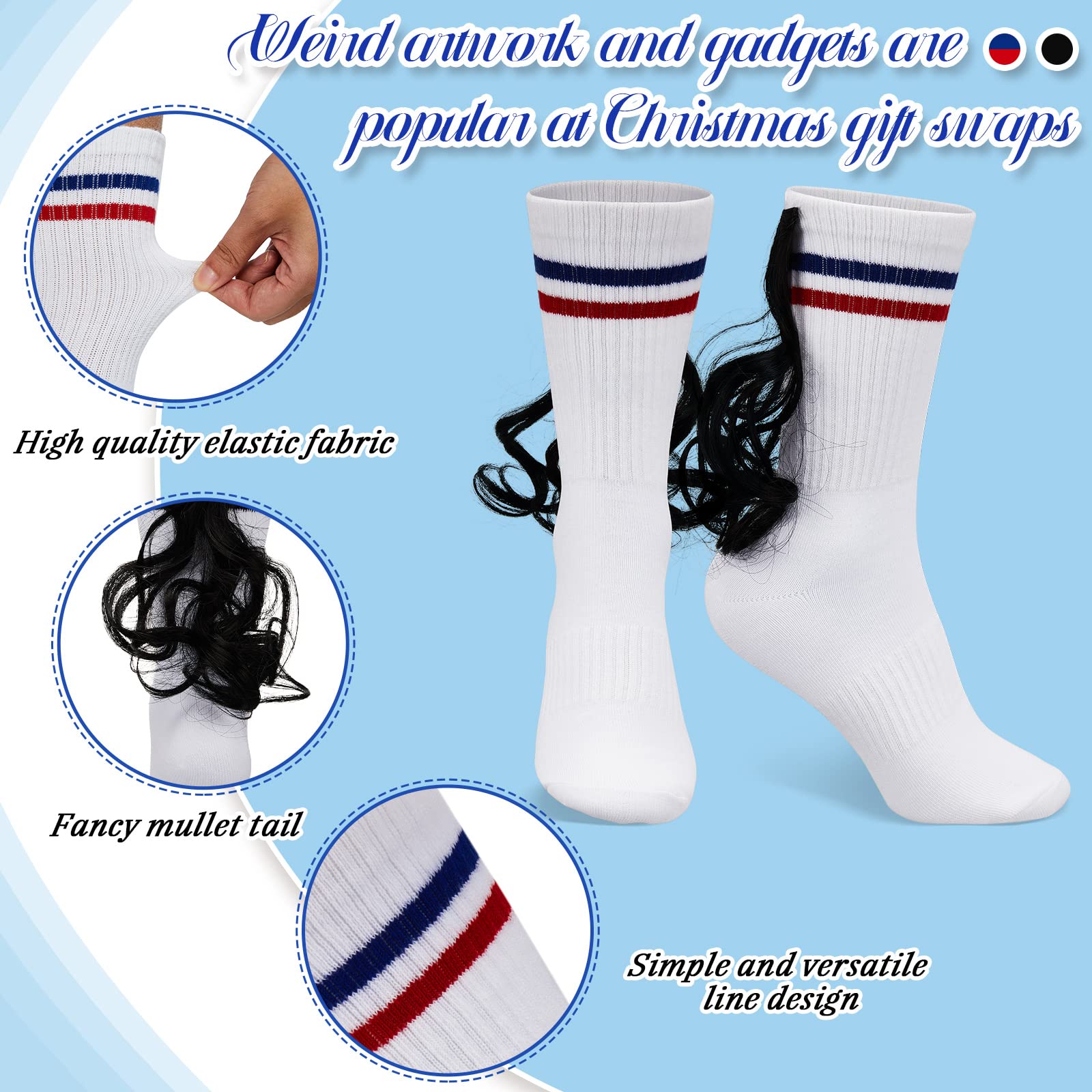 Tarpop 2 Pairs Mullet Weird Socks White Elephant Mullet Gifts Novelty Rockabilly Socks for Men One Size Fits Most Weird Athletic Socks with Fake Hair Unisex Stocking