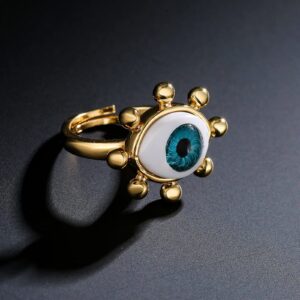 cmoonry 18K Gold Plated Fashion 3D Evil Eye Charm Finger Ring For Women Men Adjustable (Style 1)