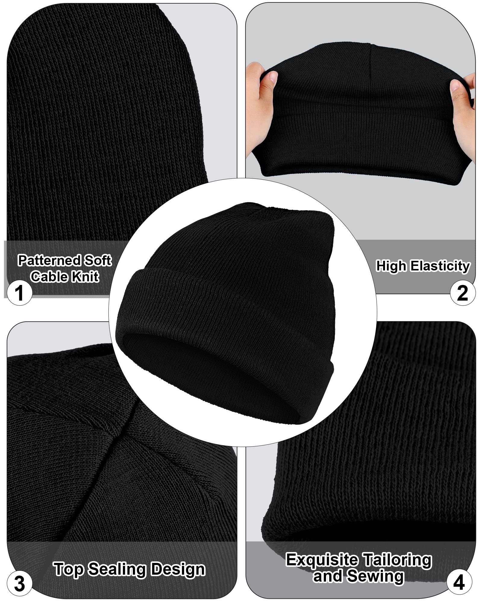 Jecery 80 Winter Beanies Hats Bulk for Homeless Cold Weather Thermal Stretch Caps Warm Knitted Cuffed Hats (Black,Dark Blue)