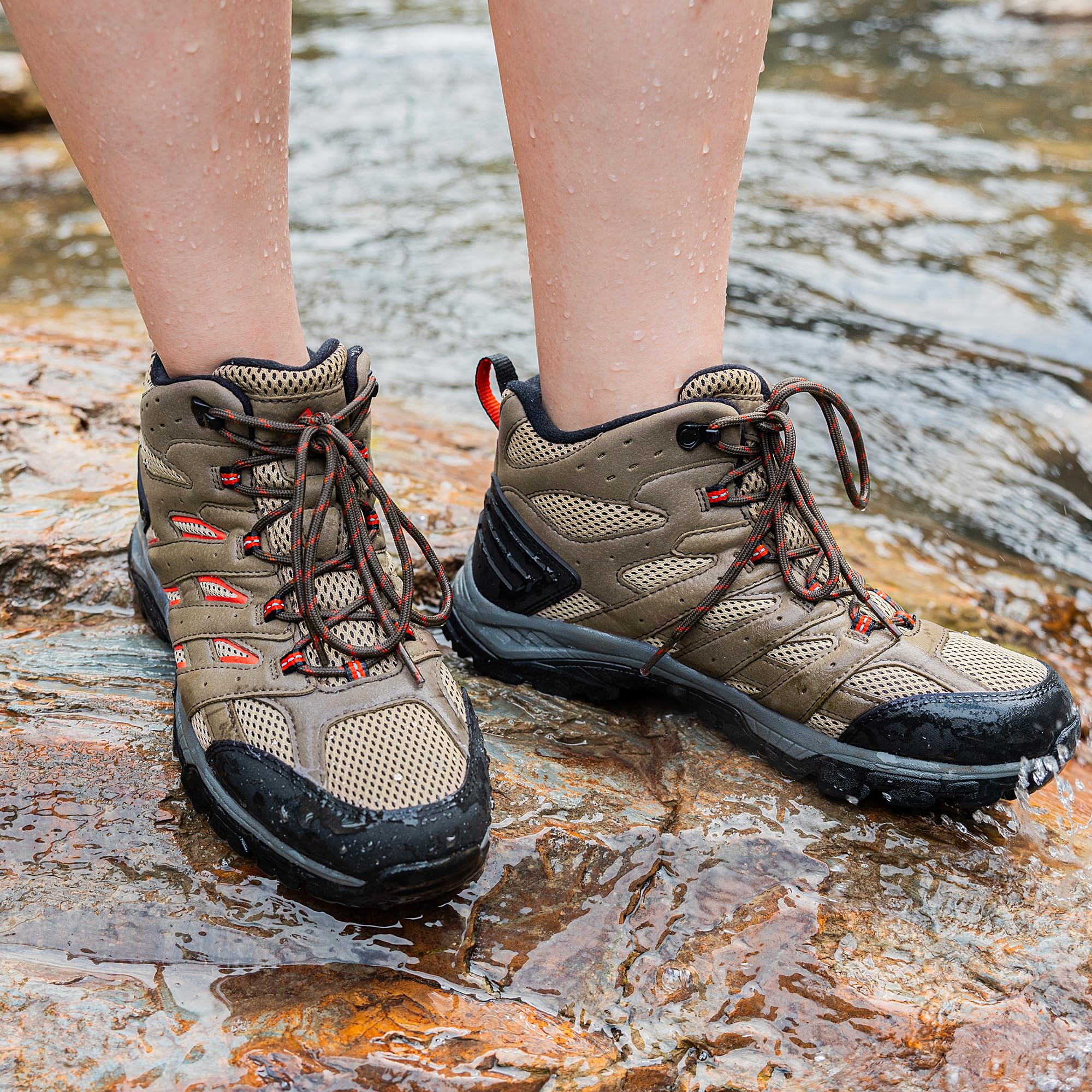 NORTIV 8 Womens Waterproof Hiking Boots Outdoor Trekking Mid Backpacking Mountaineering lightweight boots BROWN/ORANGE US 8 SNHB2212W