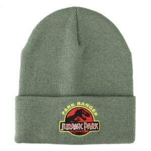 bioworld jurassic park ranger embroidered logo green cuffed knitted beanie hat