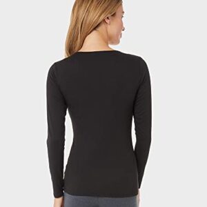 32 Degrees Women's Lightweight Baselayer Scoop Top | Long Sleeve | Form Fitting | 4-Way Stretch | Thermal, Black, Medium