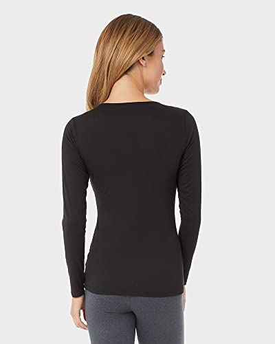 32 Degrees Women's Lightweight Baselayer Scoop Top | Long Sleeve | Form Fitting | 4-Way Stretch | Thermal, Black, Medium