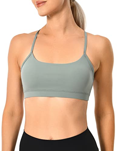 YUNOGA Women's Y Back Sports Bra Padded Racerback Spaghetti Thin Strap Support Workout Yoga Bra Regular (XS, Chinois Green)