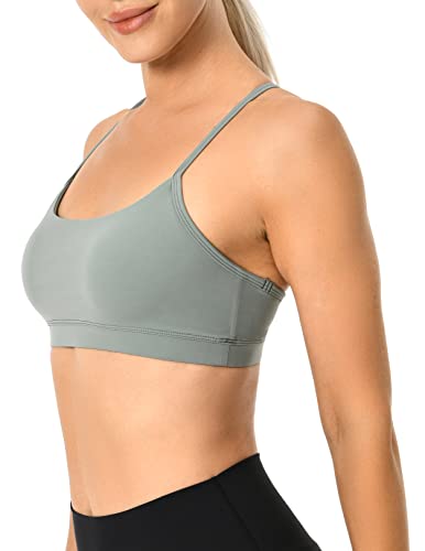 YUNOGA Women's Y Back Sports Bra Padded Racerback Spaghetti Thin Strap Support Workout Yoga Bra Regular (XS, Chinois Green)