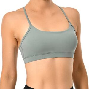 YUNOGA Women's Y Back Sports Bra Padded Racerback Spaghetti Thin Strap Support Workout Yoga Bra Regular (XS, Chinois Green)