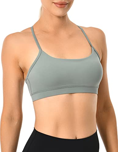 YUNOGA Women's Y Back Sports Bra Padded Racerback Spaghetti Thin Strap Support Workout Yoga Bra Regular (XS, Chinois Green)